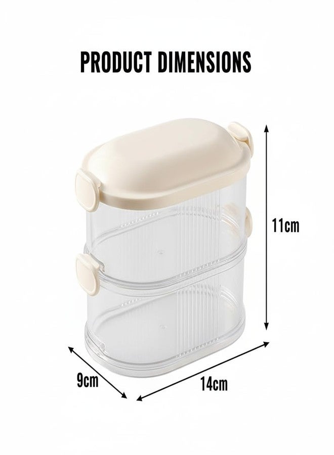 DecorTwist Plastic Airtight Containers for Condiments | 2-layer Storage Box Spice Containers for Kitchen | Leak Proof Condiment Jars with Lids for Masala, Fruit, Snack and Spice (14 x 9 x 11cm) White - Image 2