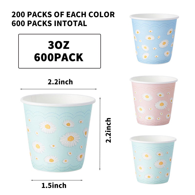 Tamone 600 Pack 3 oz Paper Cups, Small Bathroom Cups, Disposable Cups, Mini Paper Cups Daisy Design Pink, Blue, Mouthwash Cups for Party, Picnic, BBQ, Travel, Home and Event - Image 2