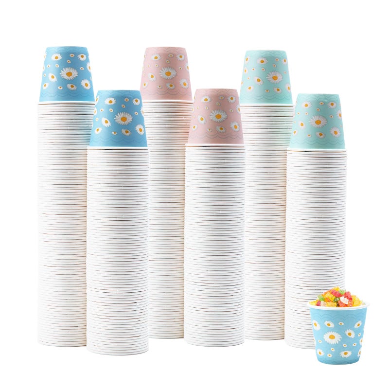 Tamone 600 Pack 3 oz Paper Cups, Small Bathroom Cups, Disposable Cups, Mini Paper Cups Daisy Design Pink, Blue, Mouthwash Cups for Party, Picnic, BBQ, Travel, Home and Event - Image 1