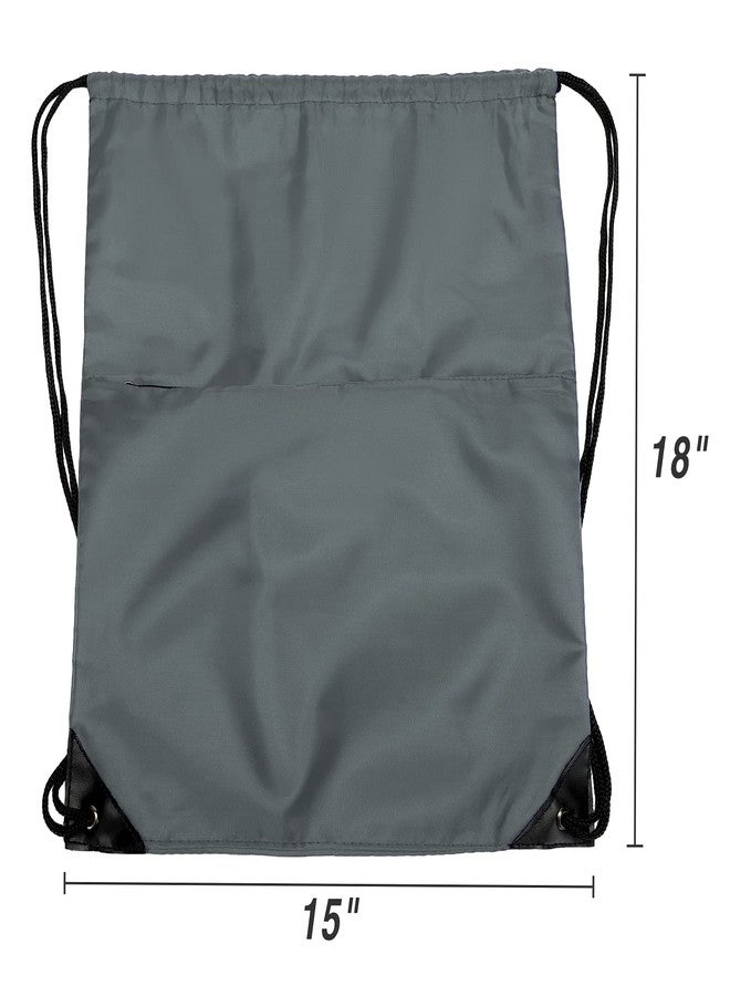 BuyAgain Drawstring Backpack Sports Water Resistant String Bag Sport Gym Sackpack for Women Men Large with Zipper, Grey - Image 3