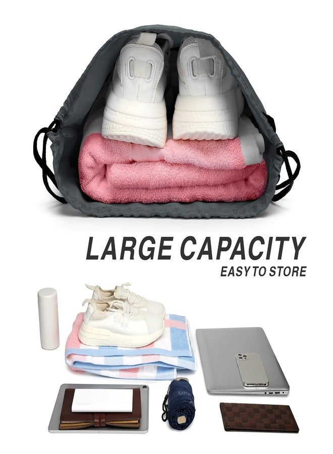 BuyAgain Drawstring Backpack Sports Water Resistant String Bag Sport Gym Sackpack for Women Men Large with Zipper, Grey - Image 5