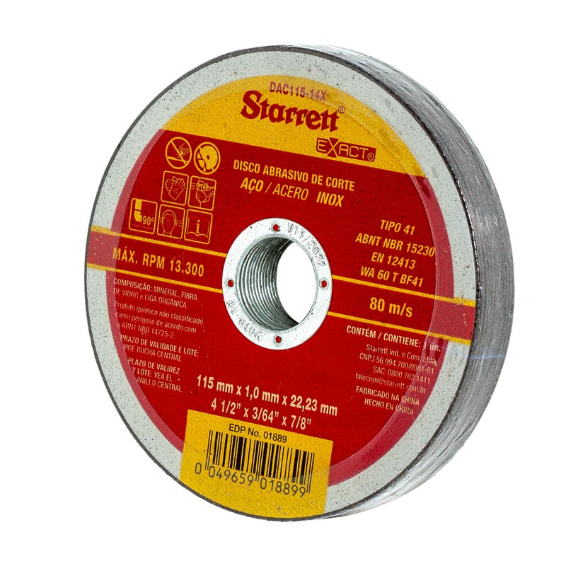 ستارريت Starrett Angle Grinder Cutting & Slitting Discs - Pack of 12 - For Stainless Steel, Metals & Plastics - 115 x 1mm with 22.23mm Bore - 4.5" Cut-Off Wheel - Image 1