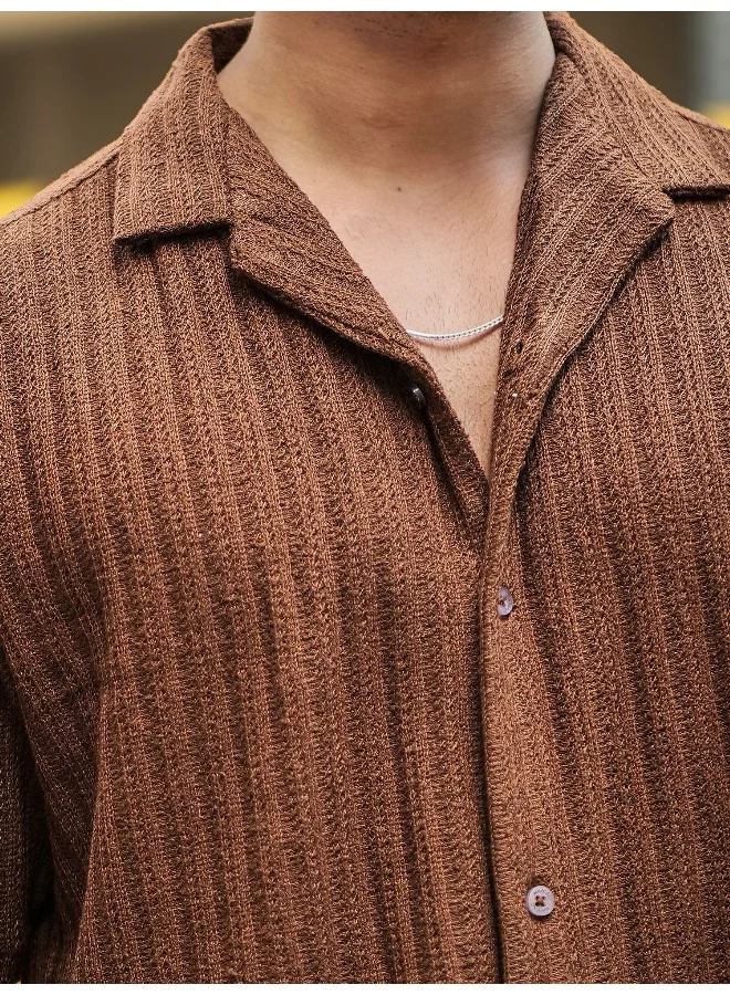 Maniac Maniac Mens Textured Half Sleeve Cotton Brown Cotton Shirt