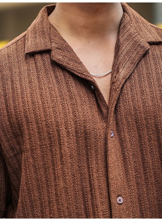 Maniac Maniac Mens Textured Half Sleeve Cotton Brown Cotton Shirt  - Image 5