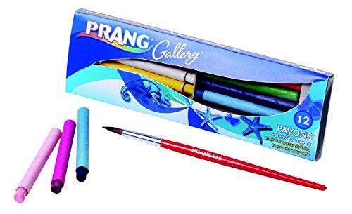 PRANG Payons Watercolor Crayons, Round Sticks, 3.5 x 0.313 Inches, 1 Box of 12 Crayons with Brush, 12 Multicoloured (34312) - Image 1
