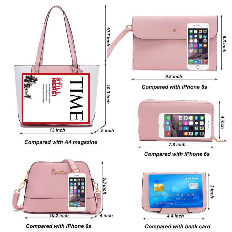Soperwillton Handbag for Women Wallet Tote Bag Shoulder Bags Top Handle Satchel 5pcs Purse Set - Image 3