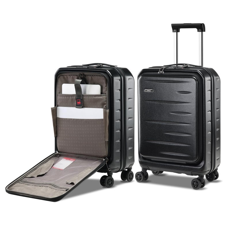 CENSIEN Carry On Luggage 22Ã—14Ã—9 Airline Approved, 20 Inch Lightweight ABS+PC Hard Shell Suitcases with Front Pocket, Spinner Wheels, TSA Lock (Black, 1PC) - Image 1