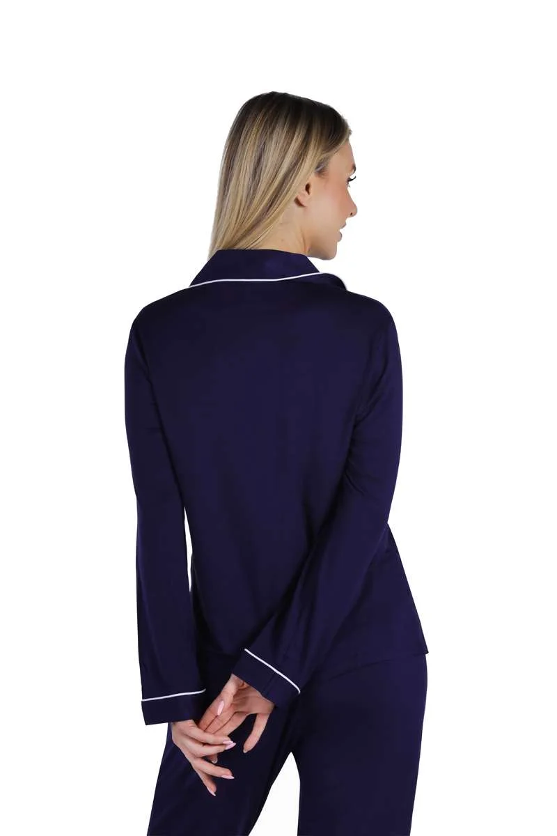 Yeseco  YesEco Women’s Blue Night Suit Set – Super Soft Bamboo Viscose Shirt & Pajama – Lightweight, Breathable, Stretchable Loungewear – Sustainable Fabric (Only Night Suit) for Women | Best Price UAE