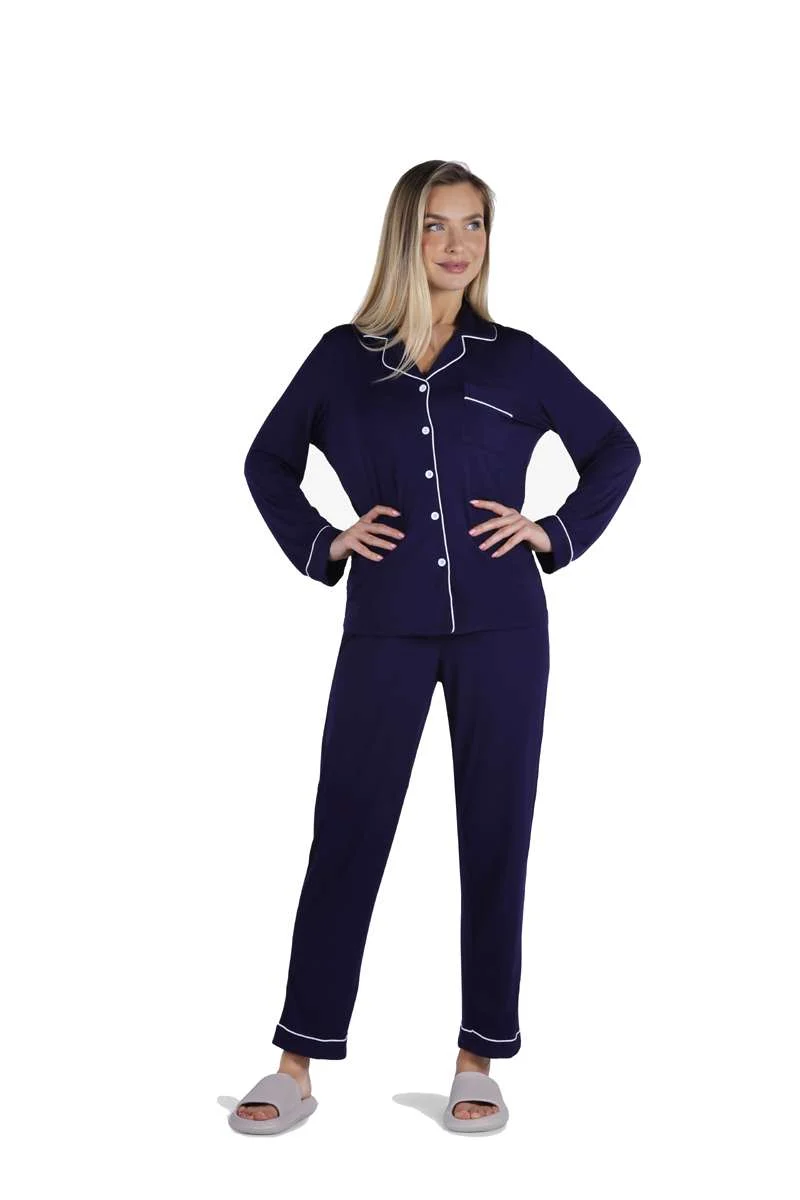 ياسيكو YesEco Women’s Blue Night Suit Set – Super Soft Bamboo Viscose Shirt & Pajama – Lightweight, Breathable, Stretchable Loungewear – Sustainable Fabric (Only Night Suit)