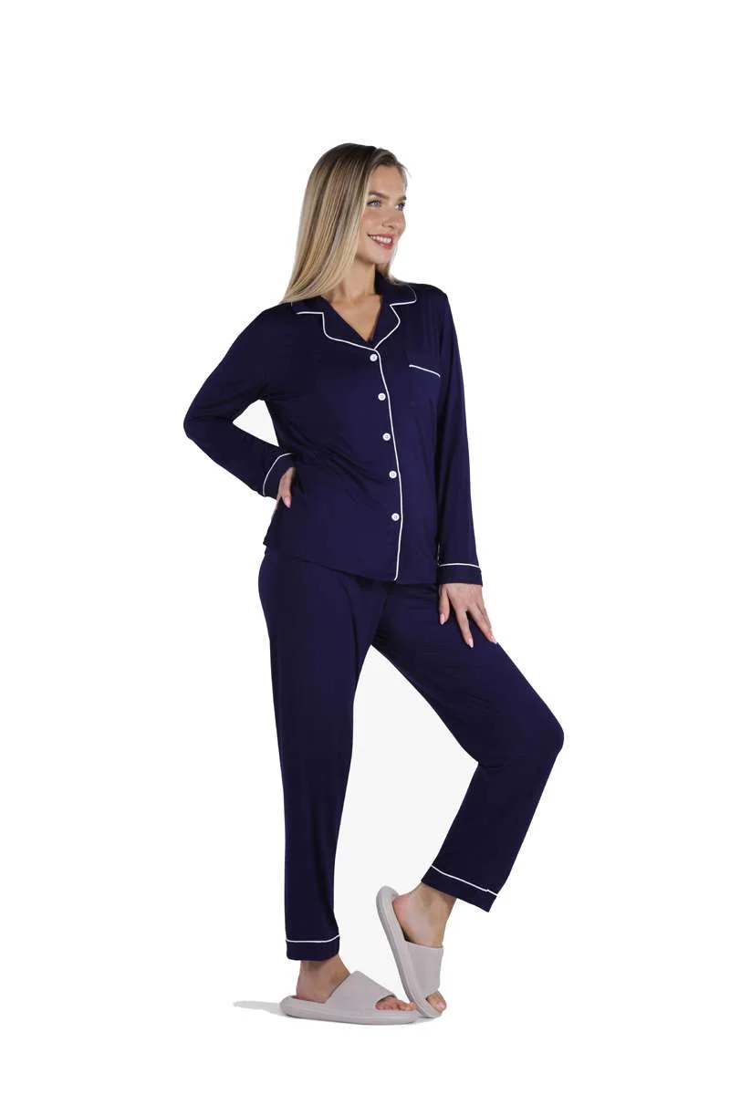 ياسيكو YesEco Women’s Blue Night Suit Set – Super Soft Bamboo Viscose Shirt & Pajama – Lightweight, Breathable, Stretchable Loungewear – Sustainable Fabric (Only Night Suit)