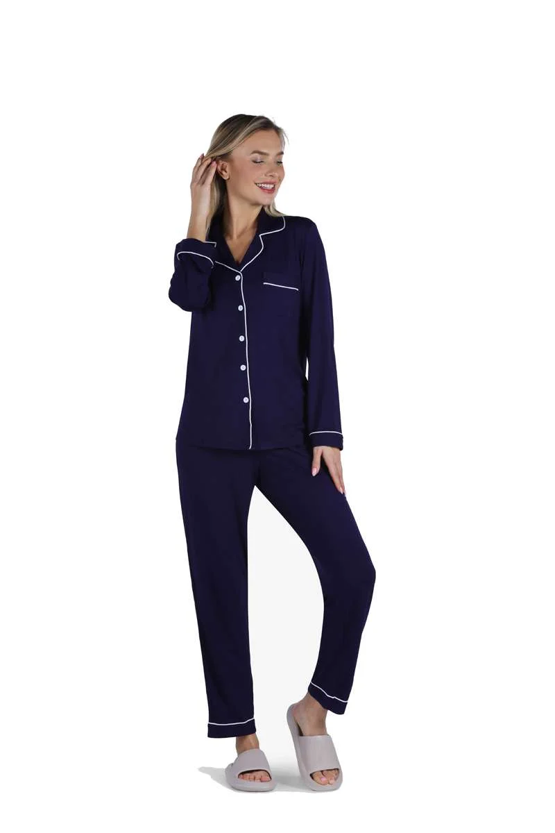 Yeseco  YesEco Women’s Blue Night Suit Set – Super Soft Bamboo Viscose Shirt & Pajama – Lightweight, Breathable, Stretchable Loungewear – Sustainable Fabric (Only Night Suit) for Women | Best Price UAE