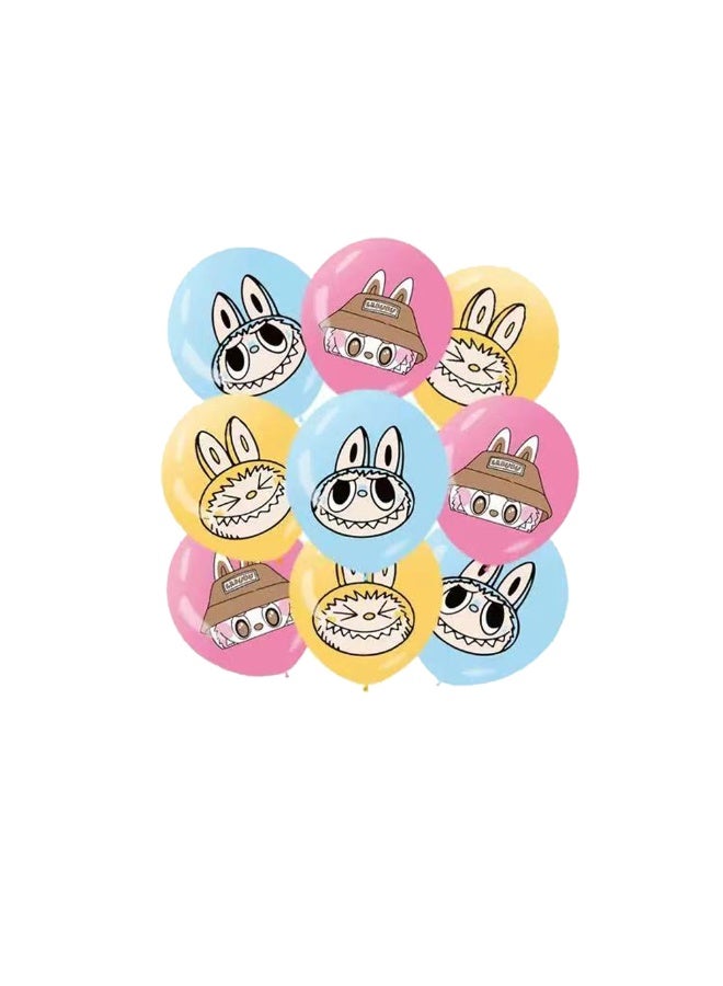 Party Labubu themed birthday party decorations, Labubu birthday scene setup, banners, balloons, cakes, and flag sets. - Image 2