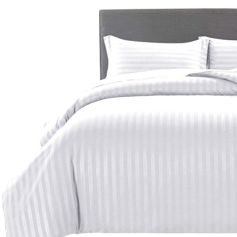 MOONLIGHT20015 Single Duvet Cover Set Reversible Stripes Satin Bedding Set with Pillowcase Soft Hypoallergenic Duvet Covers White 135x200 CM