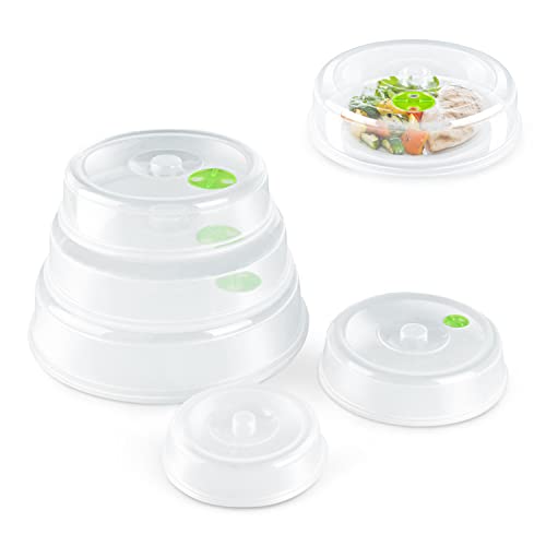 Flexzion Microwave Plate Covers Set of 5  BPAFree Microwave Cover with Adjustable Steam Vent Dishwasher Safe Microwave Splatter Cover Transparent Plastic Food Covers for Microwave Cooking