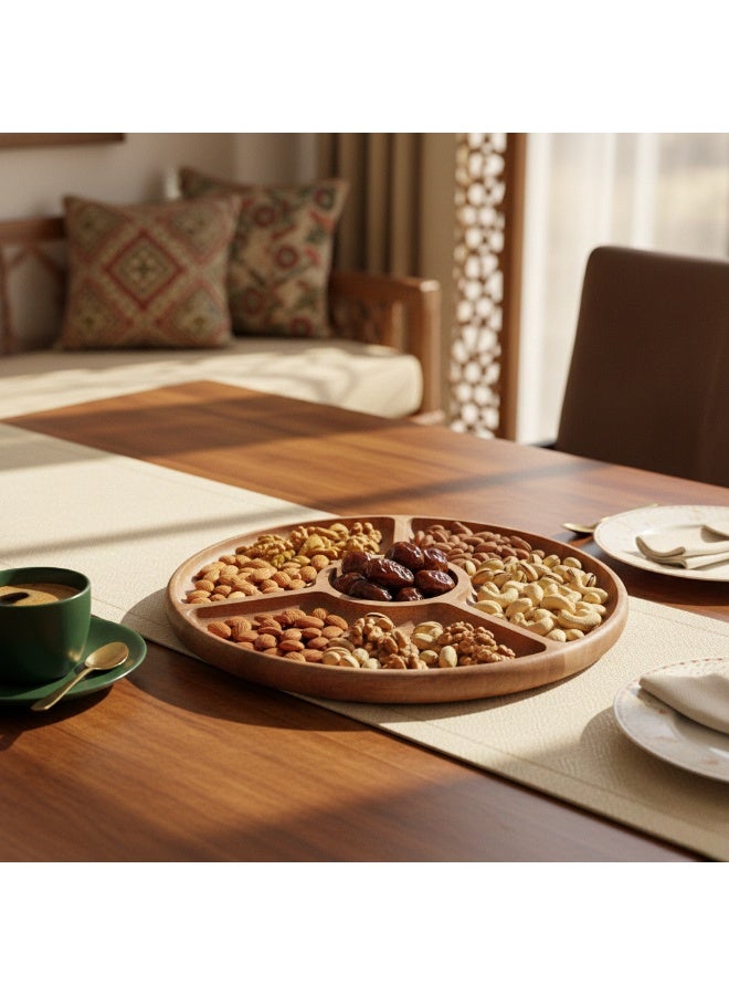 CASA HOME Premium Wooden Divided Serving Tray – Elegant Snack & Nuts Platter for Dates, Appetizers & Home Entertaining - Image 3
