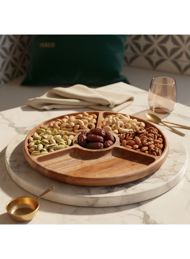 CASA HOME Premium Wooden Divided Serving Tray – Elegant Snack & Nuts Platter for Dates, Appetizers & Home Entertaining - Image 1