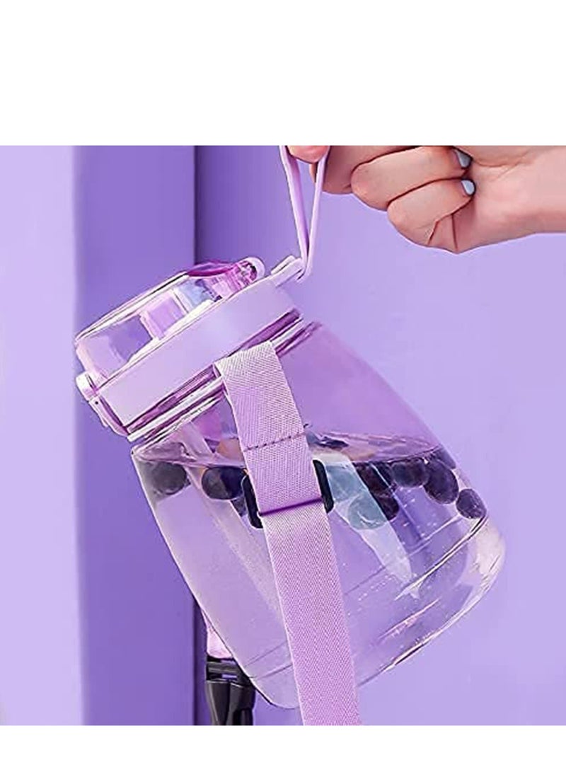 Zikra زجاجات ماء مع قشة حاملة بلاستيكية بنفسجية محمولة مربعة كبيرة كاواي للبنات لأكواب العصير والشاي - Image 2