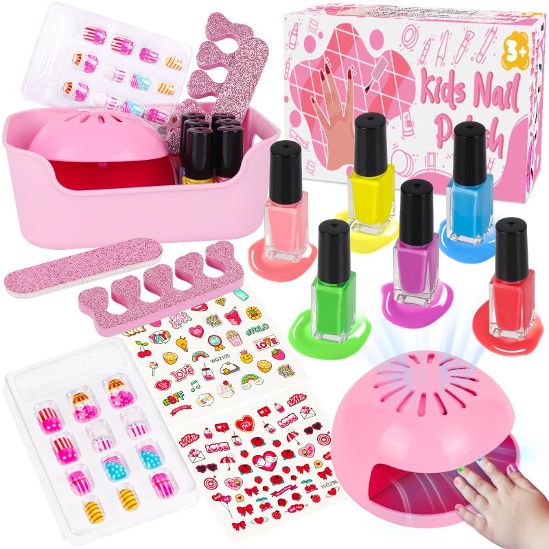 EULRGAUS Kids Nail Polish Set for Girls 14PCS Nail Art Kit with Nail Dryer Non Toxic Nail Polish kit and Fake Nails for Kids Girl Toys Age 68 Halloween Christmas Birthday Gifts for Girls 812 - Image 2