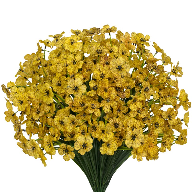 15 Bundles Artificial Flowers UV Resistant Outdoor Plants No Fade Faux Plastic Shrubs Fake Silk Flowers Window Box Garden Porch Home Decoration Yellow