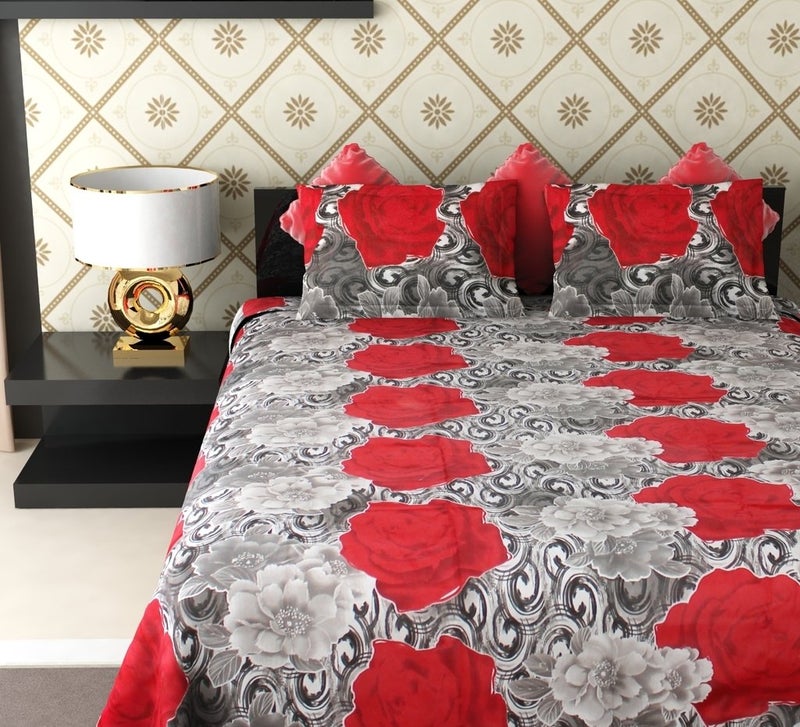 Amethyst Floral Elegant Polycotton Double Bedsheet with 2 Pillow Covers - Multicolor - Image 2