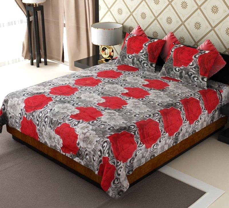 Amethyst Floral Elegant Polycotton Double Bedsheet with 2 Pillow Covers - Multicolor - Image 1