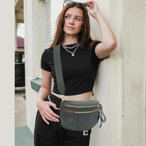 kuifang Nylon Crossbody Bags Bum Bag for Women Large Sling Bag Purse with Adjustable Strap（Bean green） - Image 2