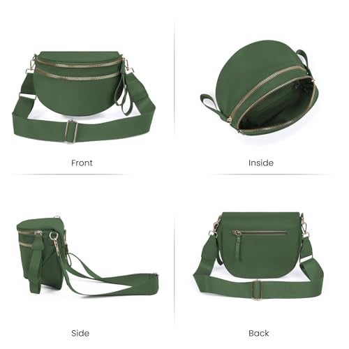 kuifang Nylon Crossbody Bags Bum Bag for Women Large Sling Bag Purse with Adjustable Strap（Bean green） - Image 4