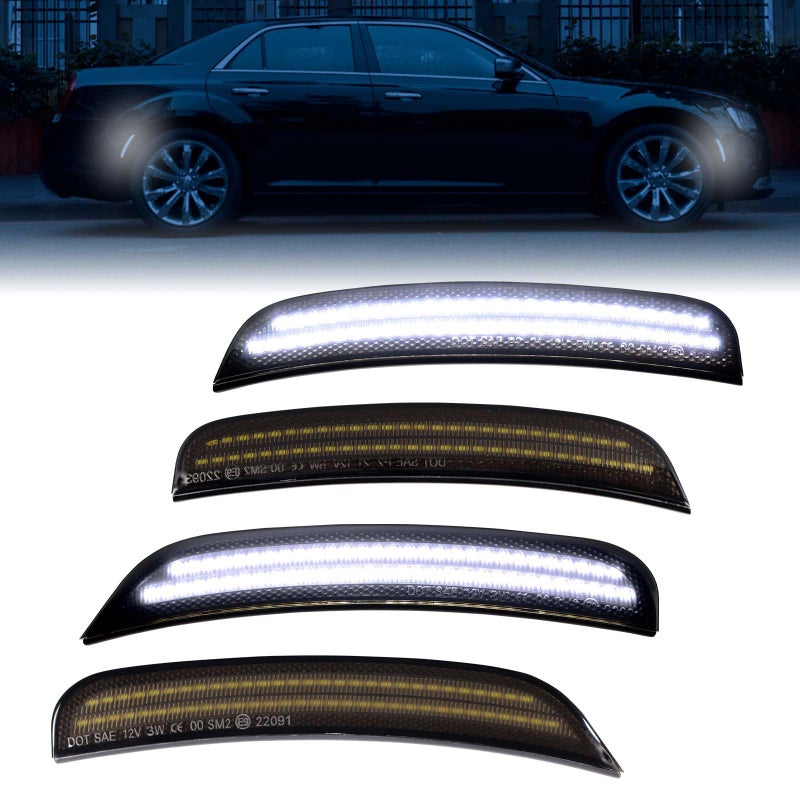 White LED Side Marker Lights for Chrysler 300 20152023 Front Rear Bumper Smoked Lens Fender DRL Indicator Signal Lamps 4PCS