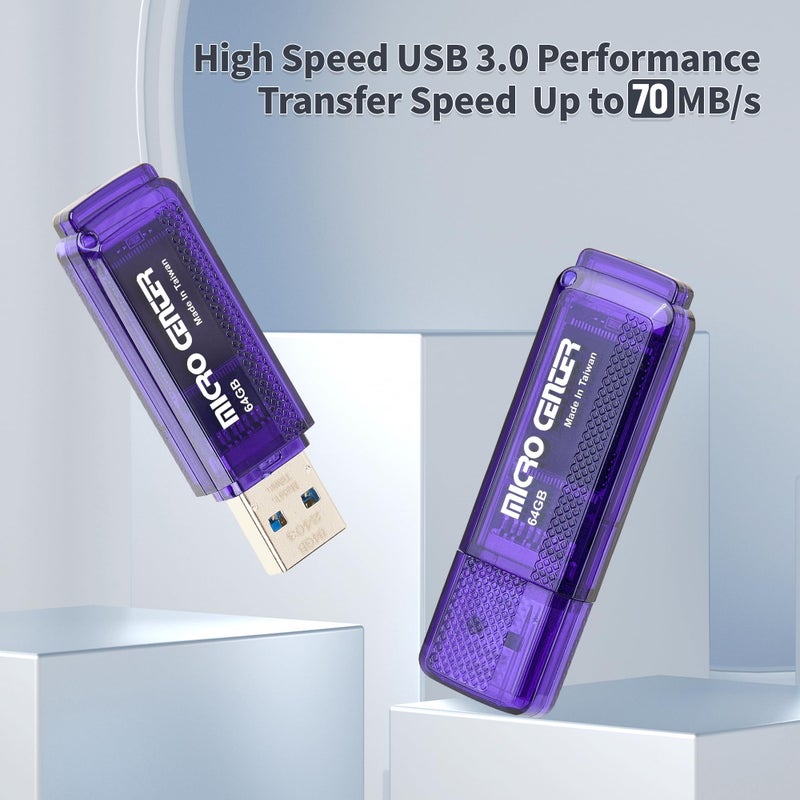 Inland Micro Center SuperSpeed 5 Pack 64GB USB 3.0 Flash Drive Gum Size Memory Stick Thumb Drive Data Storage Jump Drive (64G 5-Pack) - Image 2