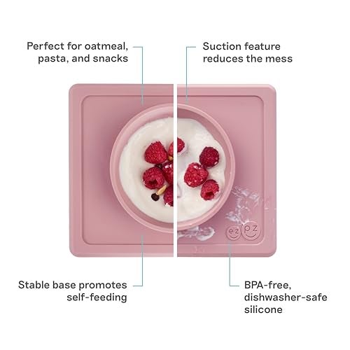 ezpz Mini Bowl (Blush) - 12 Months+ - 100% Silicone Suction Placemat + Bowl for Toddlers - Comes with a Reusable Travel Bag - Image 2