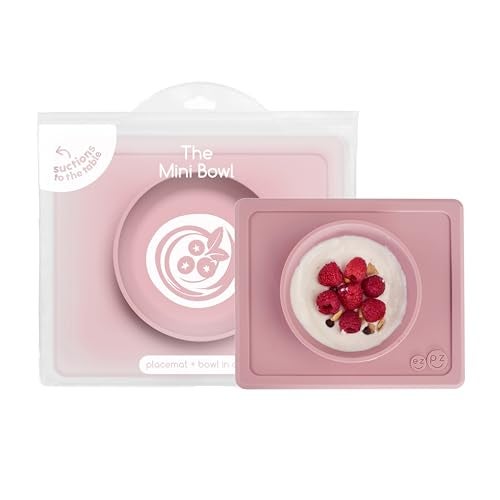 ezpz Mini Bowl (Blush) - 12 Months+ - 100% Silicone Suction Placemat + Bowl for Toddlers - Comes with a Reusable Travel Bag - Image 1