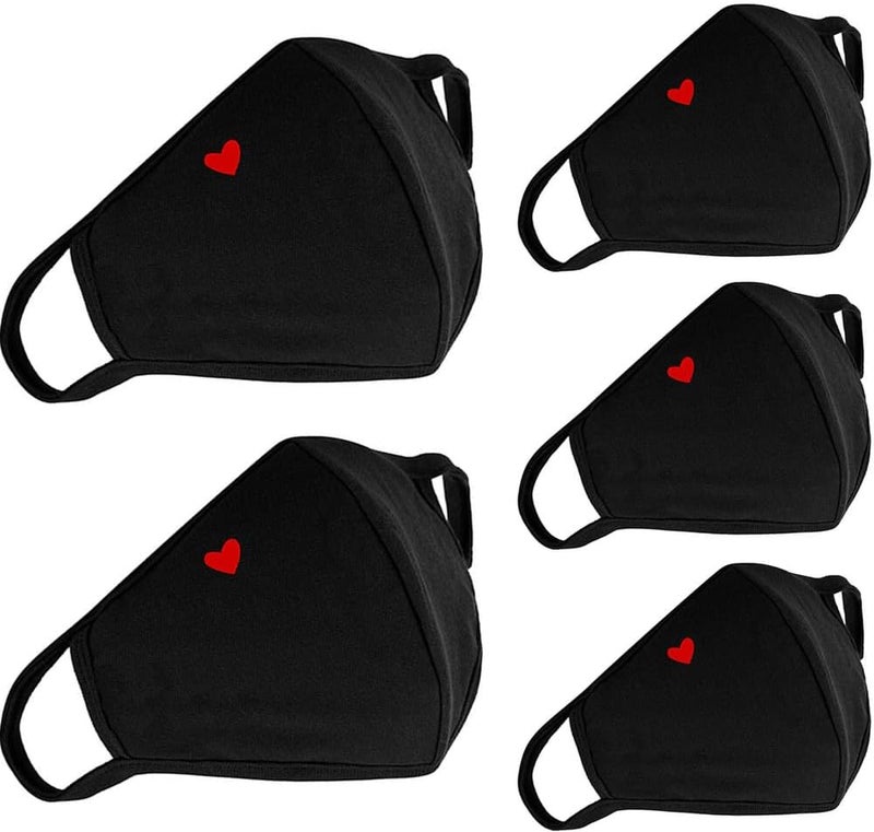 comfso 5 Pack Cute Heart Cloth Face Masks, Face Masks Reusable and Breathable Face Cotton Covering with Nose Bridge Wire for Men Women Adult - Image 1