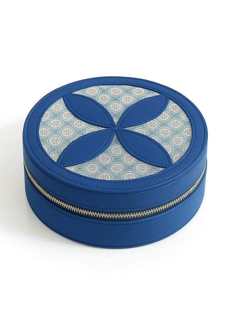 l'elefante L’elefante Round Travel Jewelry Organizer Box with Mirror – Multi-Compartment Storage for Rings, Earrings, Necklaces – Compact Zippered Case for Women & Girls  - Image 1