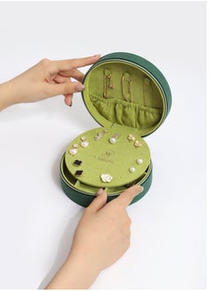 l'elefante L’elefante Round Travel Jewelry Organizer Box with Mirror – Multi-Compartment Storage for Rings, Earrings, Necklaces – Compact Zippered Case for Women & Girls  - Image 2
