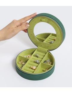 l'elefante L’elefante Round Travel Jewelry Organizer Box with Mirror – Multi-Compartment Storage for Rings, Earrings, Necklaces – Compact Zippered Case for Women & Girls  - Image 5