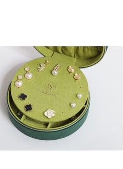 l'elefante L’elefante Round Travel Jewelry Organizer Box with Mirror – Multi-Compartment Storage for Rings, Earrings, Necklaces – Compact Zippered Case for Women & Girls  - Image 4