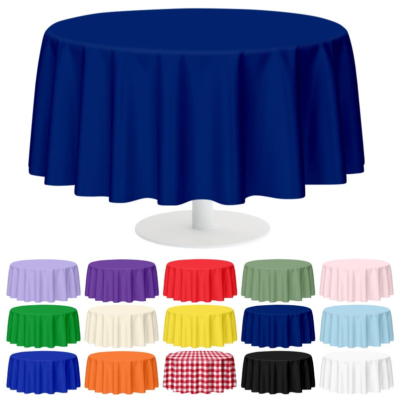 Mulbozy 12 Pack Navy Blue Round Tablecloth, 84 Inches Plastic Table Cover, Premium Disposable Round Party Tablecloth For Restaurant Dinners, Wedding, Grad Party, Baby Shower, Outdoor Camping - Image 1