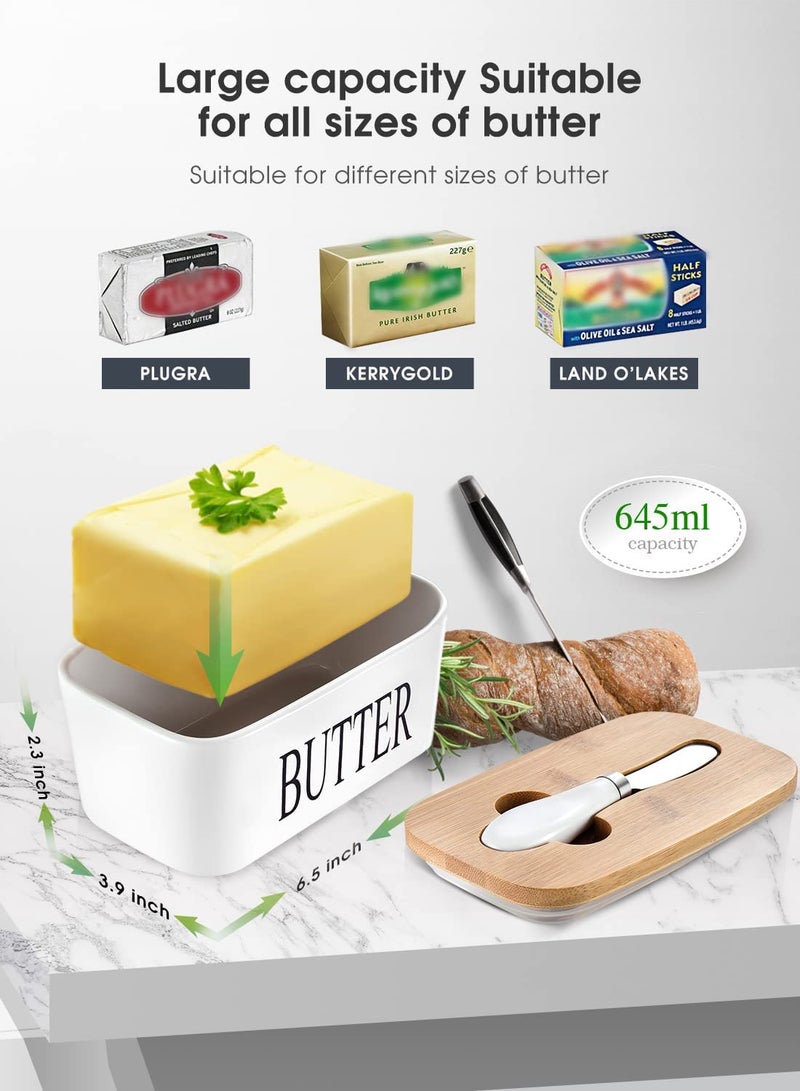 COLBEX® Ceramic Butter Dish with Wooden Lid, Large Butter Container Keeper Storage Plate with Steal Butter Knife, Bamboo Cover and Silicone Sealing Ring (White) - Image 3