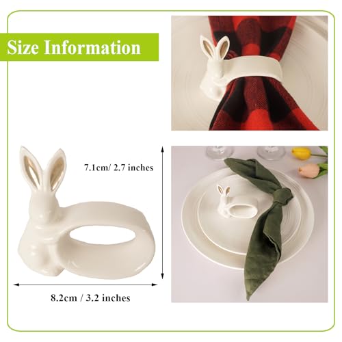 Utalek Easter Bunny Porcelain Napkin Rings Set of 6, Rabbit Napkin Ring Holders, White Bunny Ceramic Napkin Rings for Easter, Spring Party, Banquet, Dinner, Wedding Table Decor - Image 4