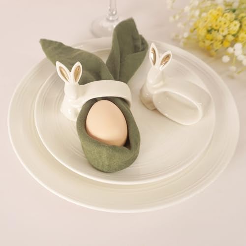 Utalek Easter Bunny Porcelain Napkin Rings Set of 6, Rabbit Napkin Ring Holders, White Bunny Ceramic Napkin Rings for Easter, Spring Party, Banquet, Dinner, Wedding Table Decor - Image 2