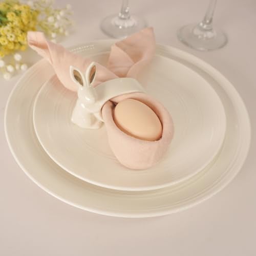 Utalek Easter Bunny Porcelain Napkin Rings Set of 6, Rabbit Napkin Ring Holders, White Bunny Ceramic Napkin Rings for Easter, Spring Party, Banquet, Dinner, Wedding Table Decor - Image 5