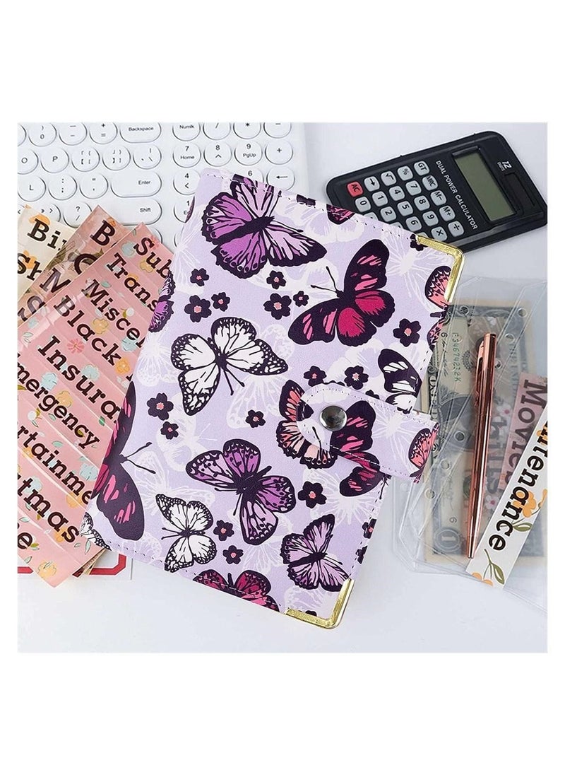 Y&D Budget Binder, A6 PU Leather Planner Notebook, Cash Envelopes for Budgeting, with 12 Zipper Pockets,12 Small Floral Cards,4 Flower-Shaped English Stickers, 24 1 Pen  - Image 4