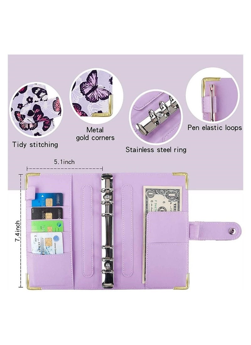 Y&D Budget Binder, A6 PU Leather Planner Notebook, Cash Envelopes for Budgeting, with 12 Zipper Pockets,12 Small Floral Cards,4 Flower-Shaped English Stickers, 24 1 Pen  - Image 5