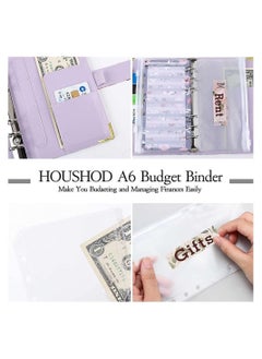 Y&D Budget Binder, A6 PU Leather Planner Notebook, Cash Envelopes for Budgeting, with 12 Zipper Pockets,12 Small Floral Cards,4 Flower-Shaped English Stickers, 24 1 Pen  - Image 3