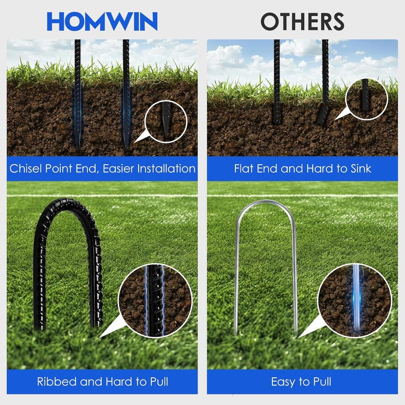 Homwin Trampoline Stakes 12 inches 10-Pack U Stakes for Ground Heavy Duty Trampoline Anchors High Wind Stakes for Fence, Swing Set, Outdoor Decoration and Gazebo - Image 4