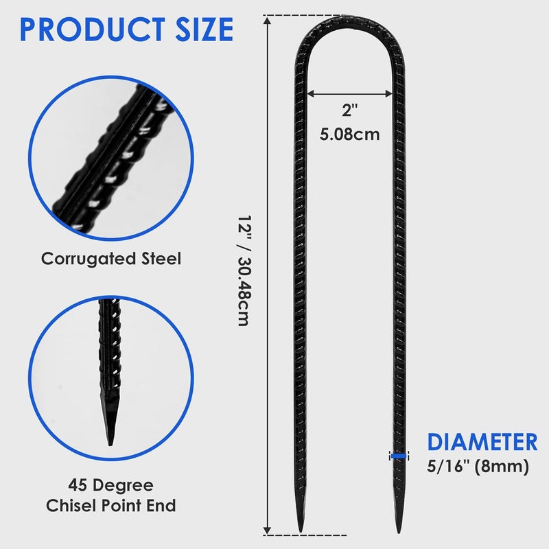 Homwin Trampoline Stakes 12 inches 10-Pack U Stakes for Ground Heavy Duty Trampoline Anchors High Wind Stakes for Fence, Swing Set, Outdoor Decoration and Gazebo - Image 2