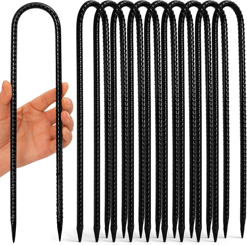 Homwin Trampoline Stakes 12 inches 10-Pack U Stakes for Ground Heavy Duty Trampoline Anchors High Wind Stakes for Fence, Swing Set, Outdoor Decoration and Gazebo - Image 1
