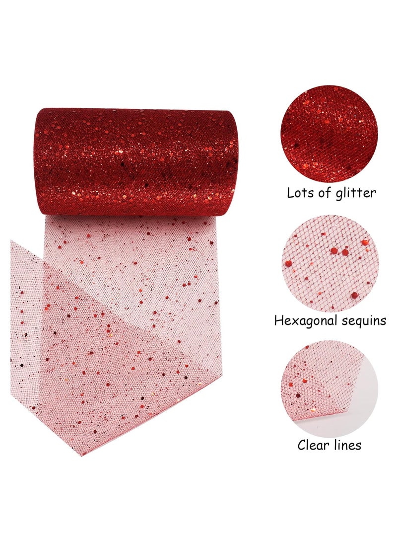 KASTWAVE Glitter Tulle Fabric Rolls 6 Inch 25 Yards(22.86M) Sequin Sparkling Ribbon Spool Netting for Wedding, Tutu Skirt, Gift Wrapping, Party Decoration (Red)  - Image 2