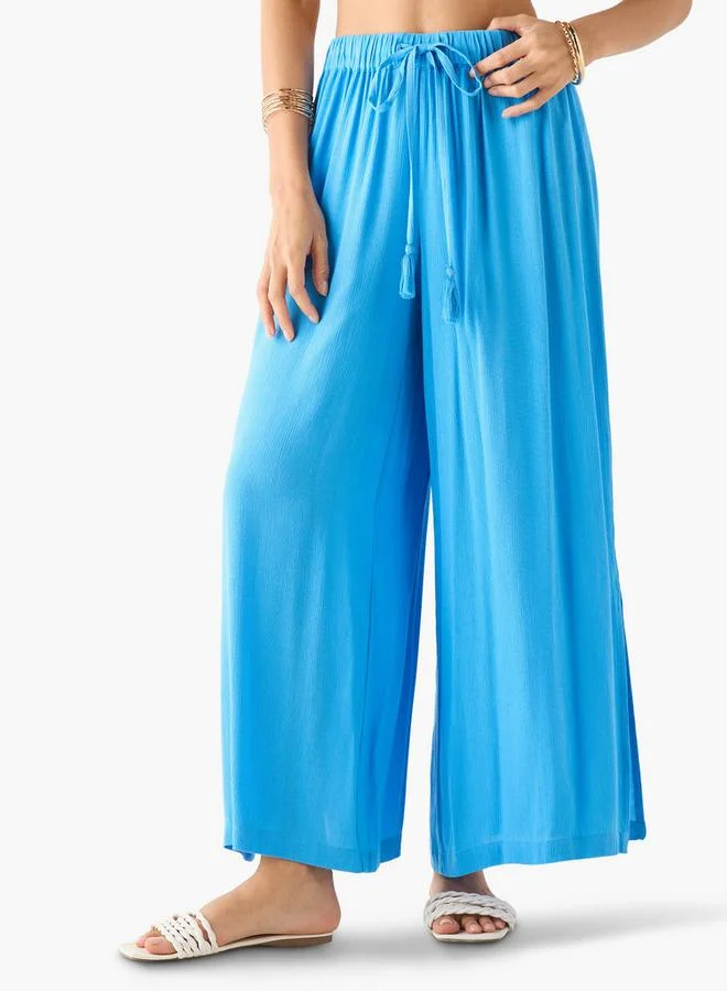 Splash FAV Textured Palazzo Pants with Drawstring Closure