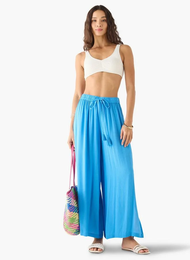 Splash FAV Textured Palazzo Pants with Drawstring Closure